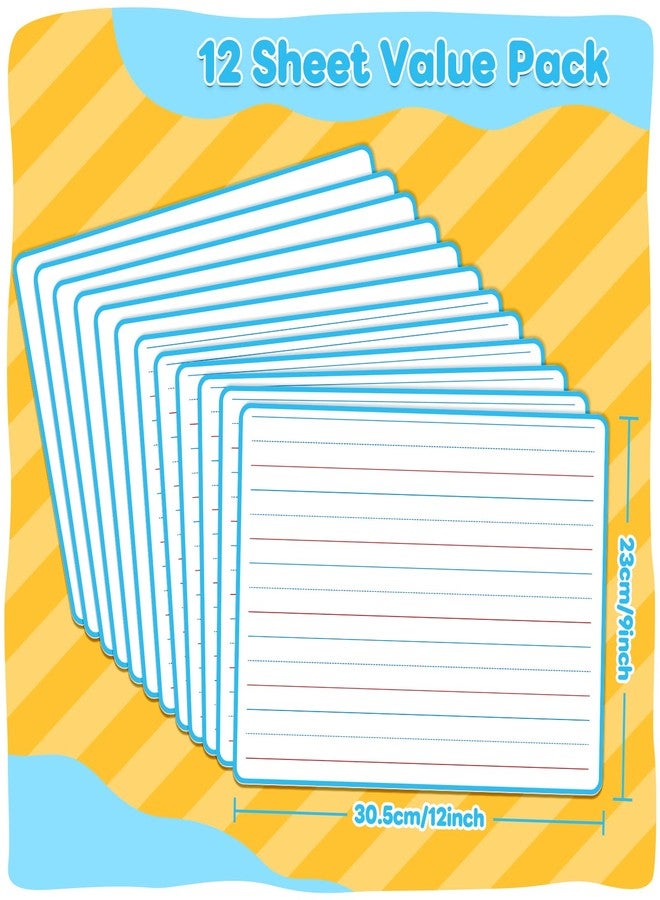 PraxiKidy 12 Pack Lined Ruled Dry Erase Flash Card, 9" x 12" Small White Board With Lines Sheets Chart for Students Handwriting Practice Kindergarten Classroom Teacher Homeschool Supplies Essential - Image 3